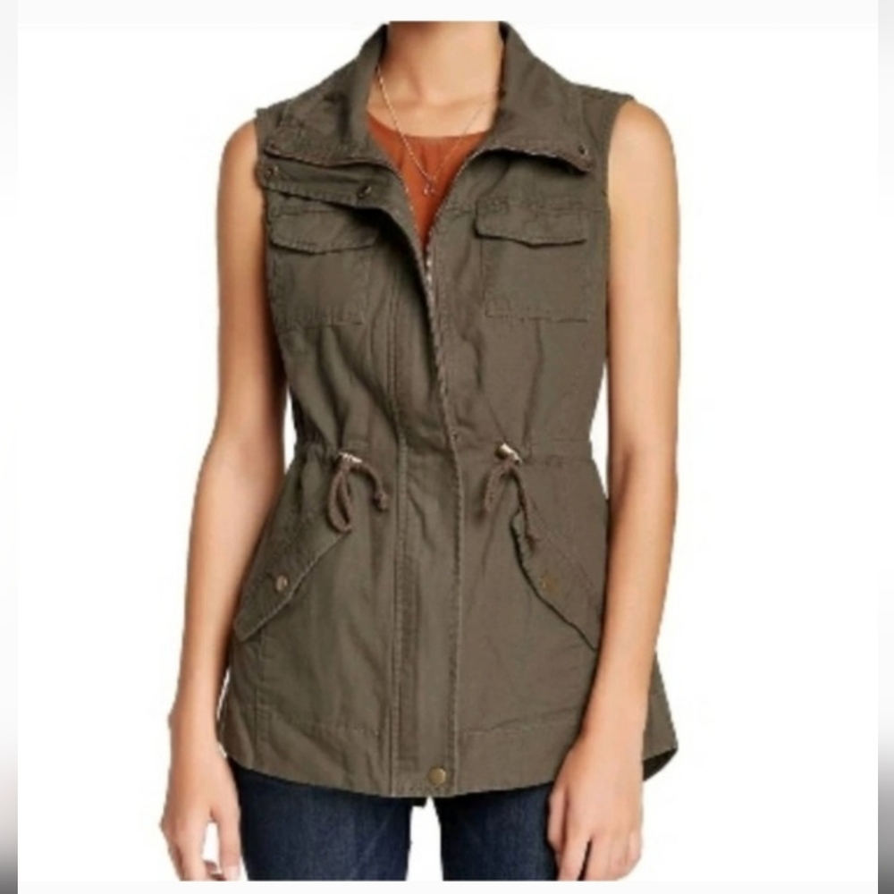 Sebby NWT Women's Olive Sleeveless Utility Jacket Sz Large